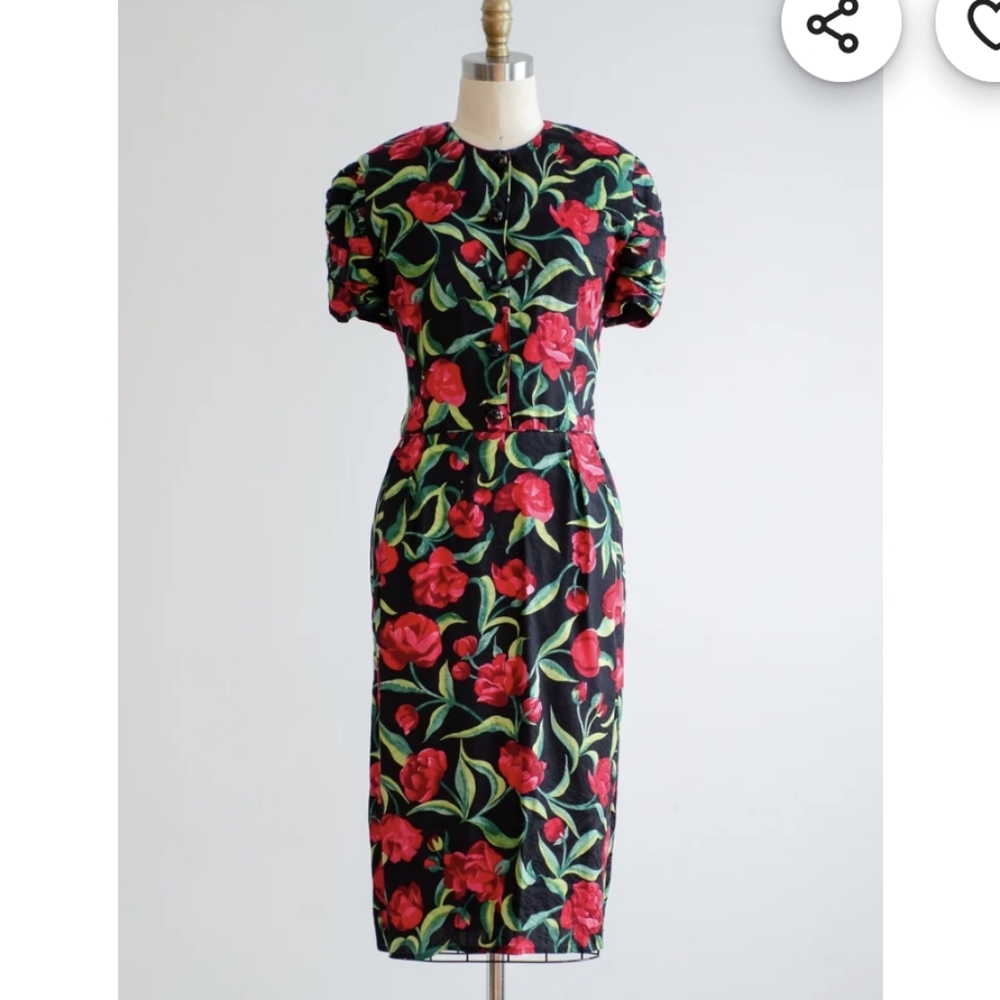 Maggy London Vintage 80s Silk Floral Dress